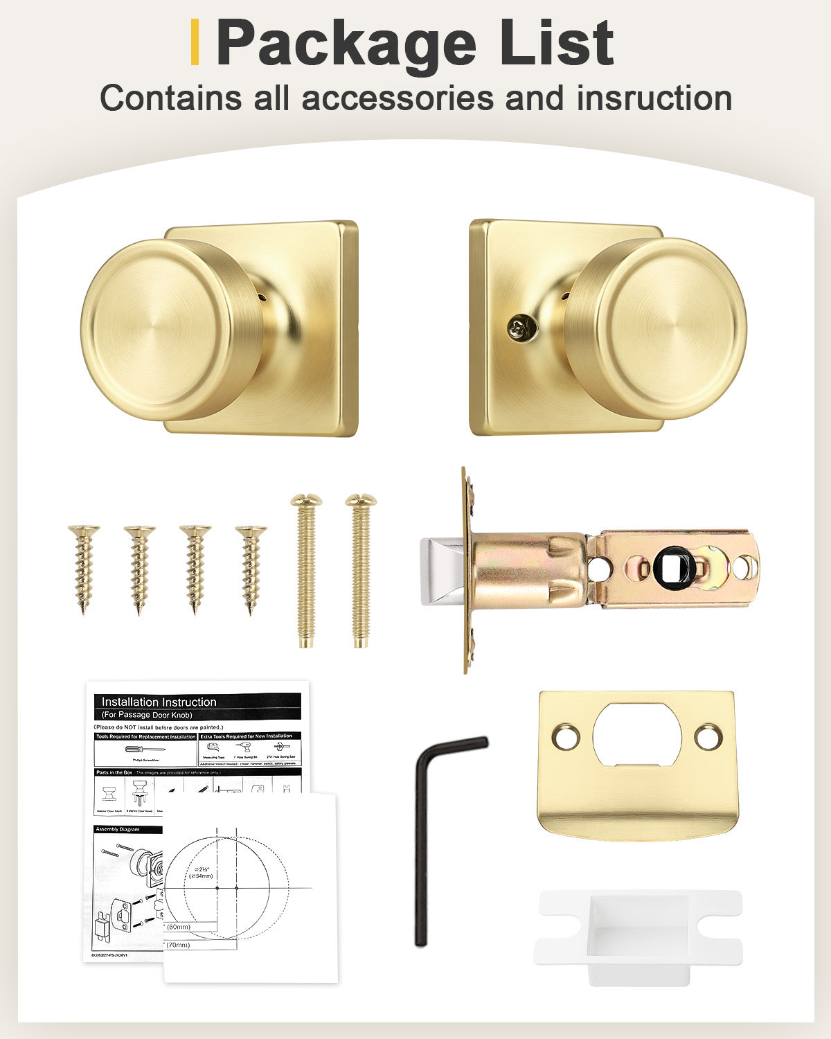 KNOBWELL 1 Pack Gold Door Knobs Interior, Privacy Door Knob for Bedroom or Bathroom, Square Shape Heavy Duty Zinc-Alloy Privacy Door Knob, Matte Gold Interior Door Knobs with Emergency Unlock