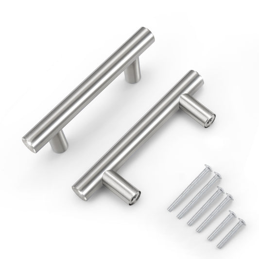 KNOBWELL Brushed Nickel Cabinet Pulls Stainless Steel Modern Handles for Kitchen Cupboards/Drawers (Single Hole - 12-3/5'') - PD201HSS