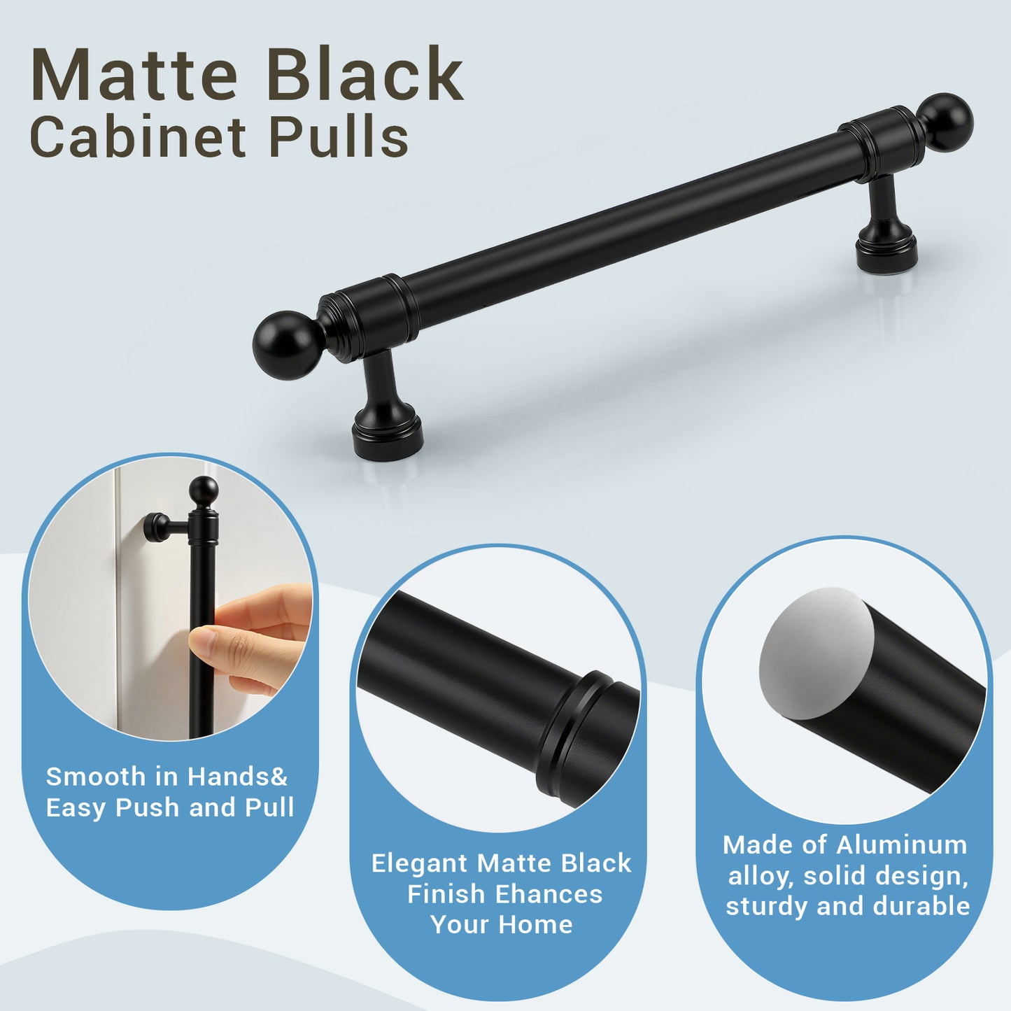 KNOBWELL Aluminum Alloy Solid Kitchen Cabinet Handles Drawer Pulls Cabinet Pulls - PD206A