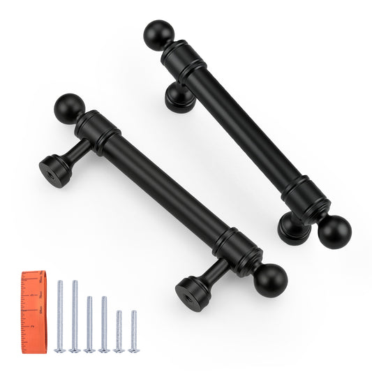 KNOBWELL 6 Pack Matte Black Solid 3 Inch（76mm）Hole Center Cabinet Handles Drawer Pulls for Kitchen Cabinet Pulls,Aluminum Alloy Dresser Pulls