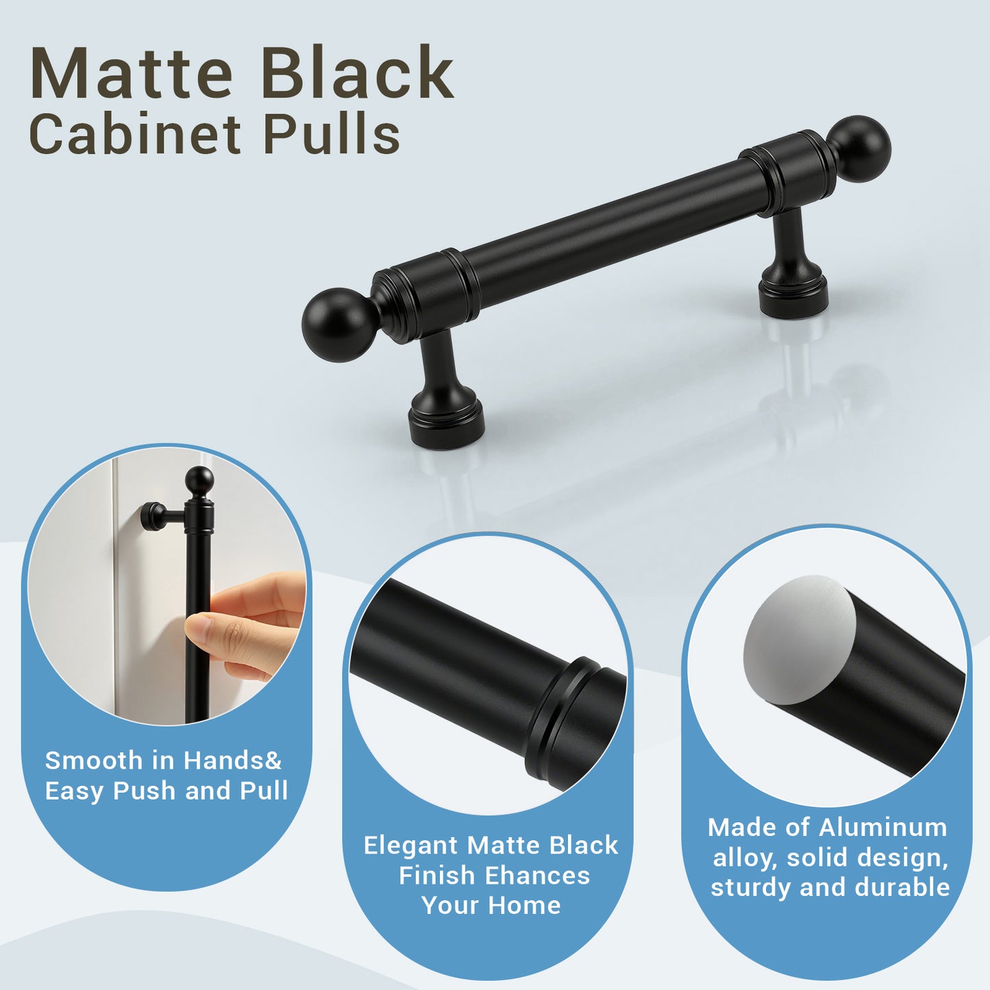 KNOBWELL Aluminum Alloy Solid Kitchen Cabinet Handles Drawer Pulls Cabinet Pulls - PD206A