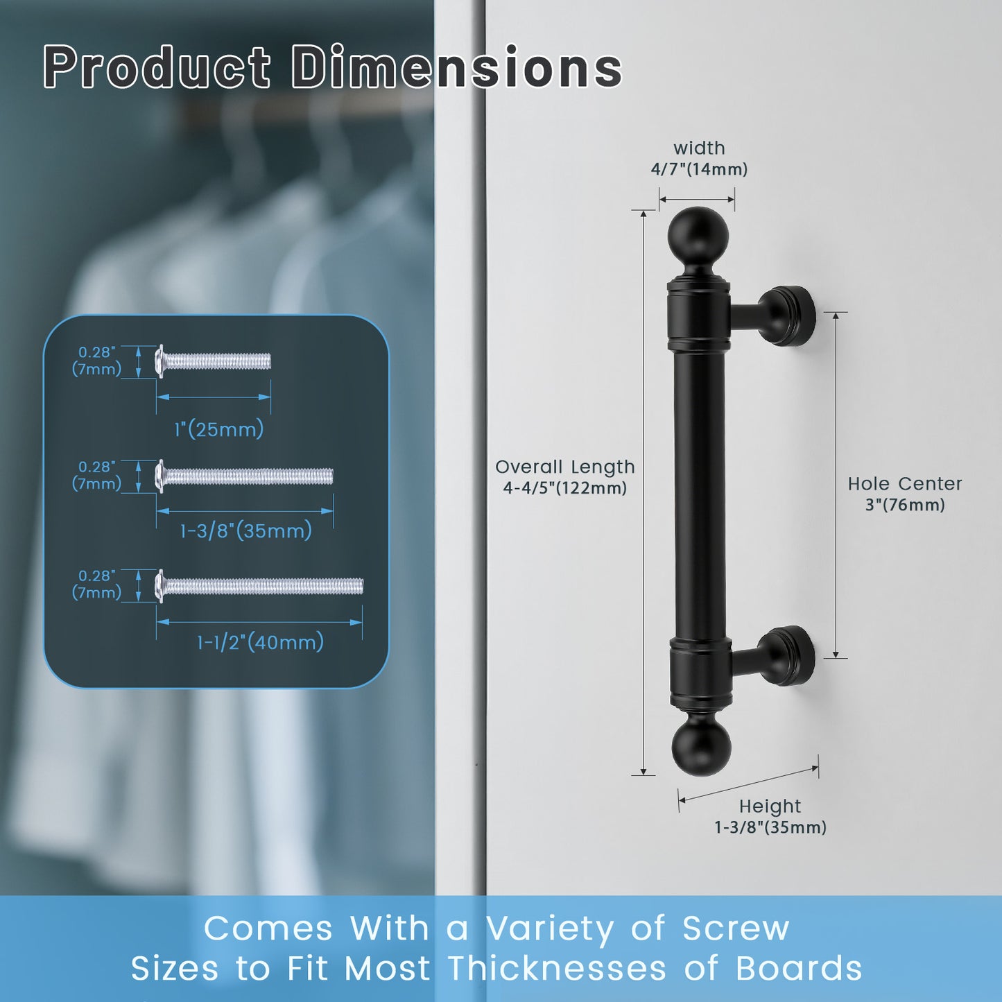 KNOBWELL Aluminum Alloy Solid Kitchen Cabinet Handles Drawer Pulls Cabinet Pulls - PD206A