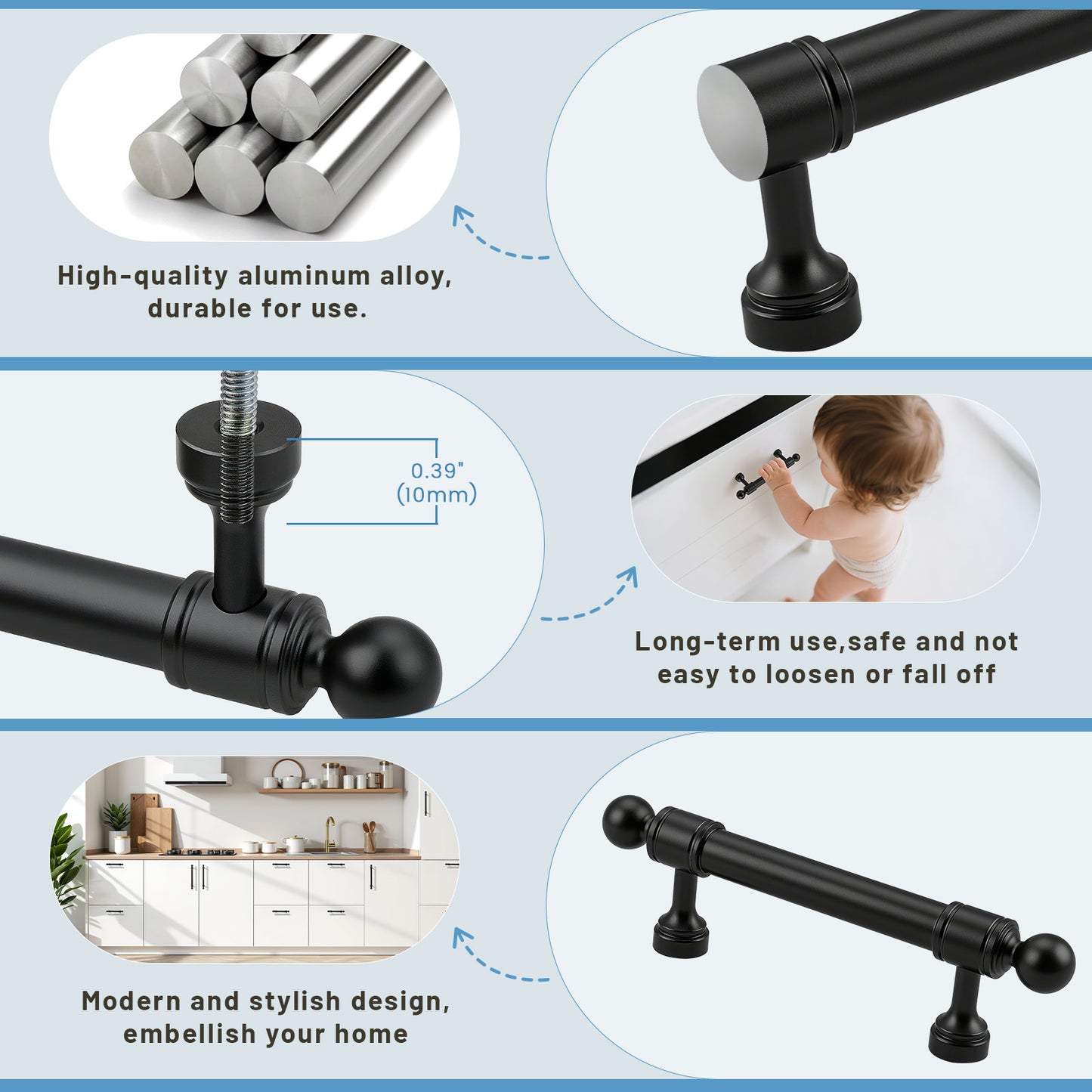 KNOBWELL Aluminum Alloy Solid Kitchen Cabinet Handles Drawer Pulls Cabinet Pulls - PD206A