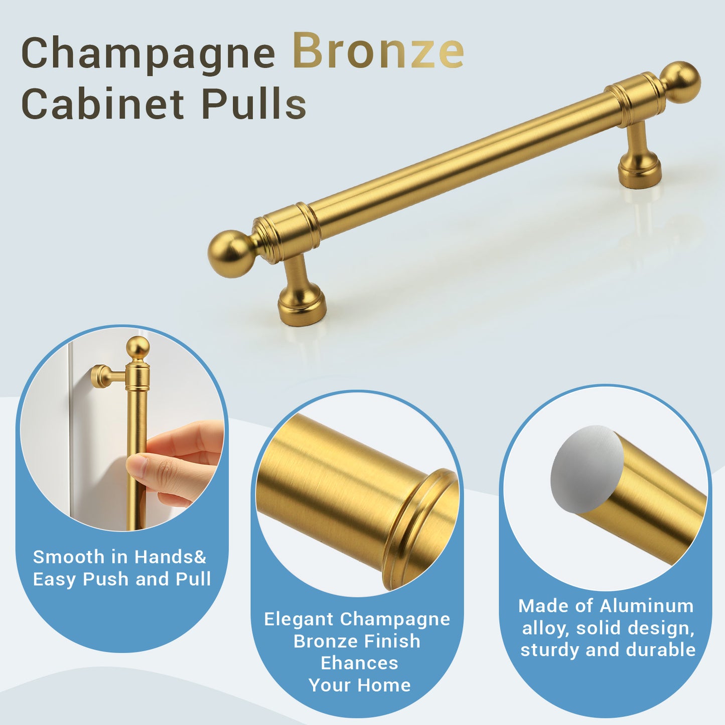 KNOBWELL Aluminum Alloy Solid Kitchen Cabinet Handles Drawer Pulls Cabinet Pulls - PD206A