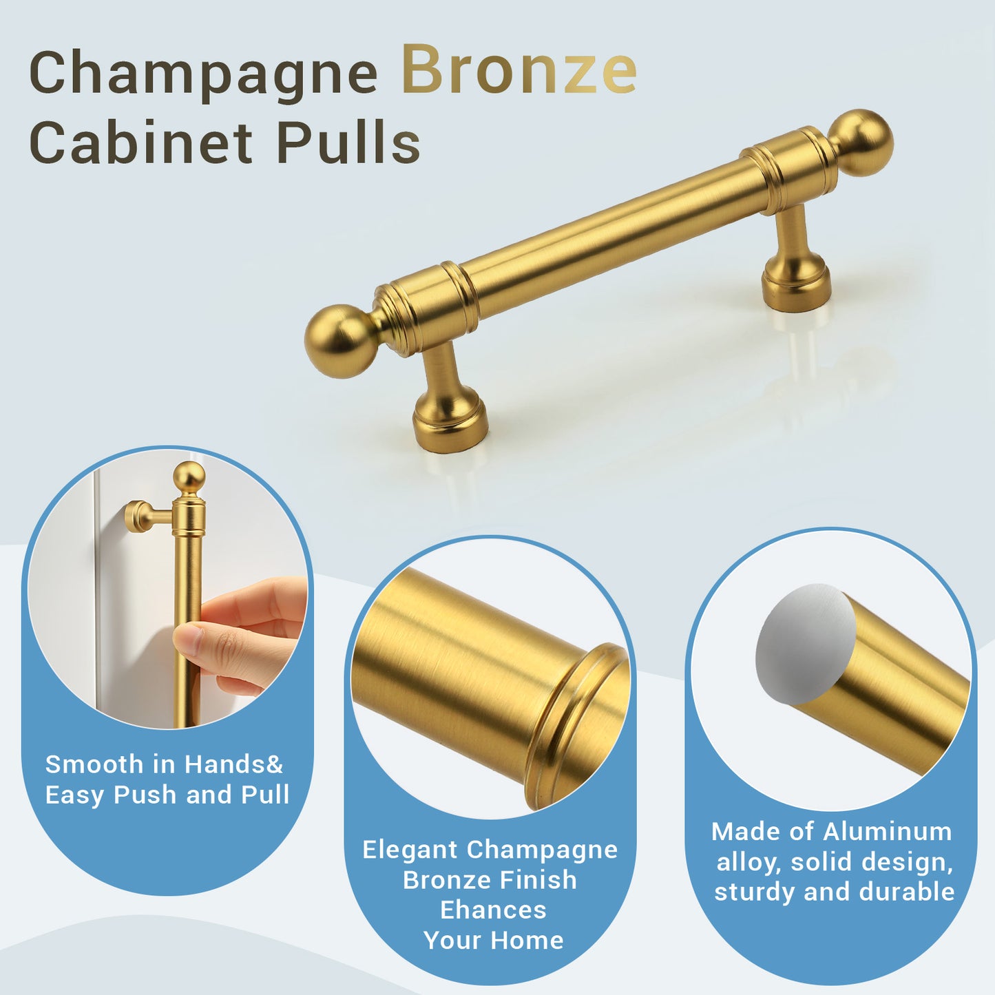 KNOBWELL Aluminum Alloy Solid Kitchen Cabinet Handles Drawer Pulls Cabinet Pulls - PD206A