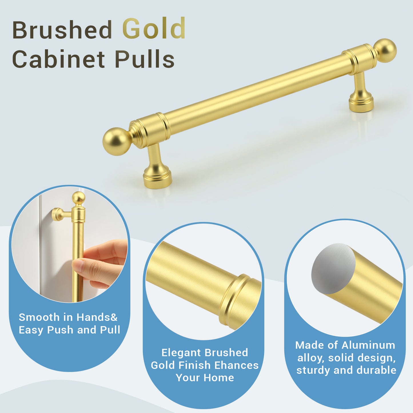 KNOBWELL Aluminum Alloy Solid Kitchen Cabinet Handles Drawer Pulls Cabinet Pulls - PD206A