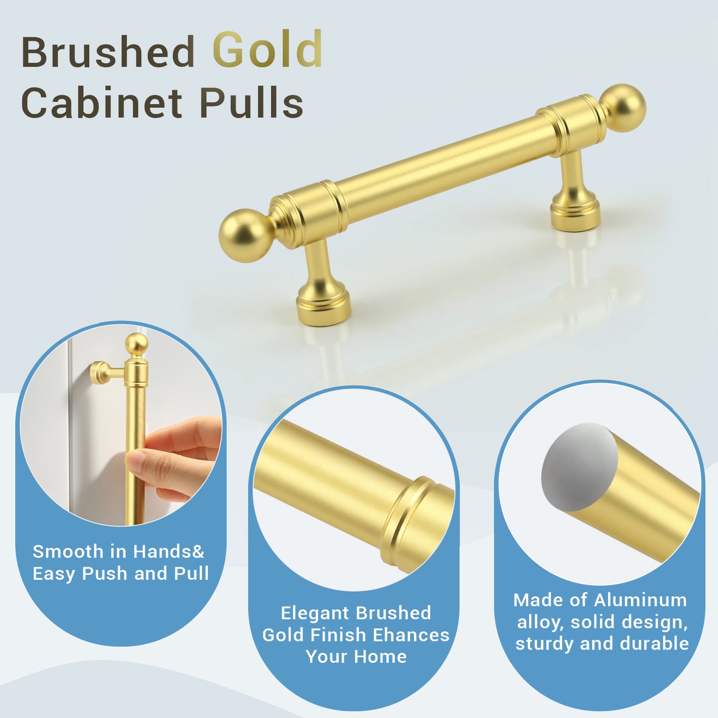 KNOBWELL Aluminum Alloy Solid Kitchen Cabinet Handles Drawer Pulls Cabinet Pulls - PD206A