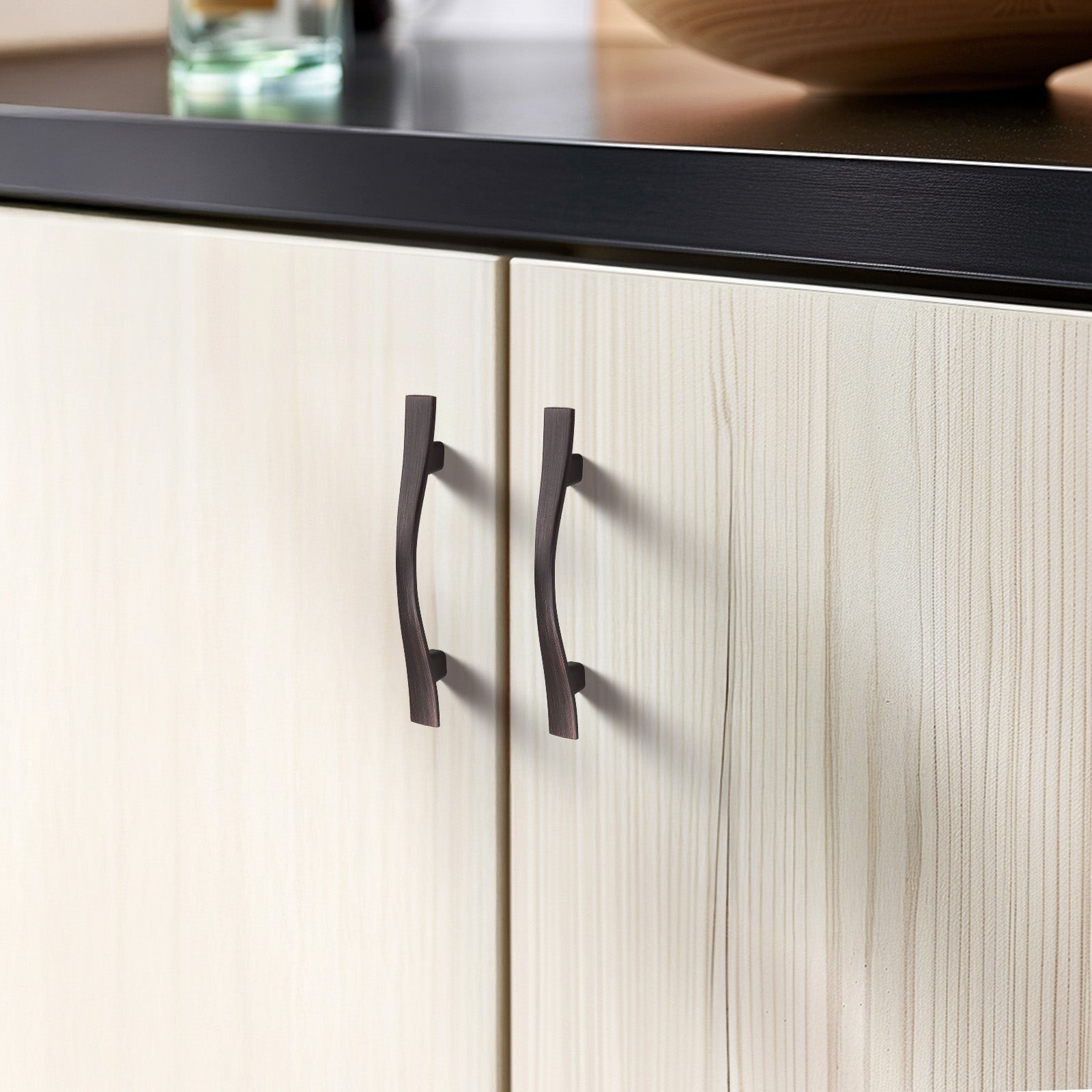 Wave Style Black/Bronze Kitchen Cabinet Handles, Modern Dresser Drawer Pulls - Hole Spacing for 3'' - PD840-76 Matte Black / 20 Pack Wave Style Black/Bronze Kitchen Cabinet Handles, Modern Dresser Drawer Pulls - Hole Spacing for 3'' - PD840-76 Matte Black / 20 Pack