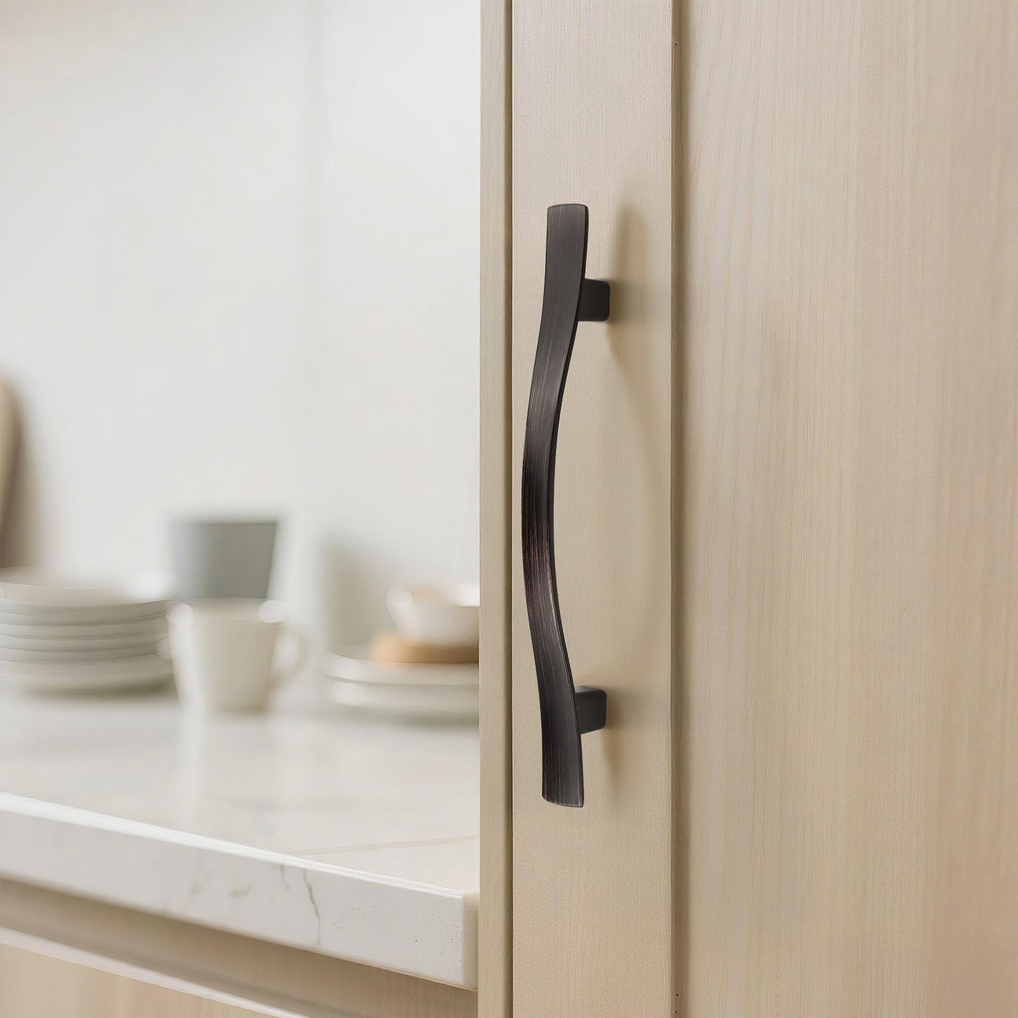 Wave Style Kitchen Cabinet Handles, Modern Dresser Drawer Pulls - Hole Spacing for 3-3/4'' - PD840