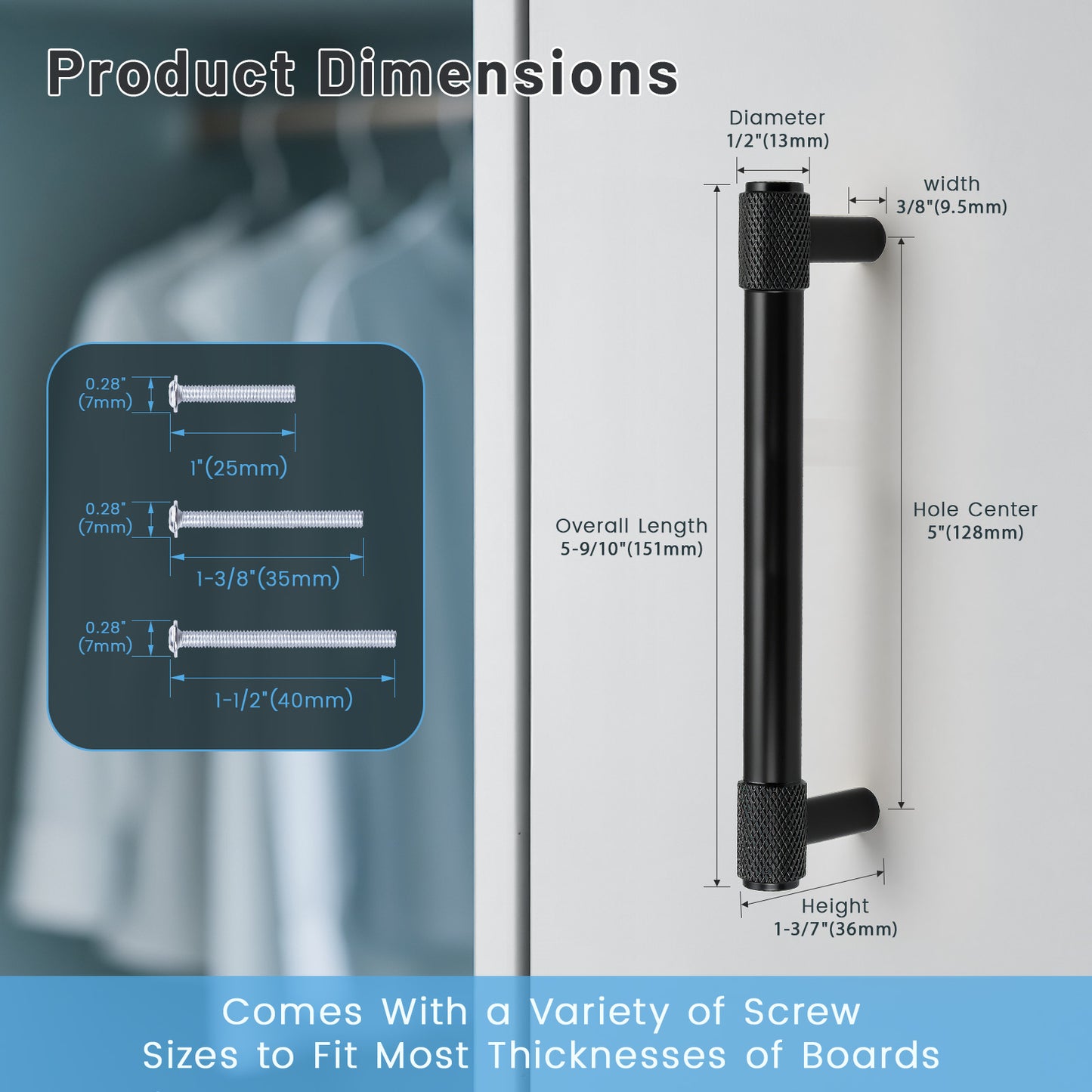 KNOBWELL Aluminum Alloy Solid Kitchen Cabinet Handles Drawer Pulls Cabinet Pulls - PDT02