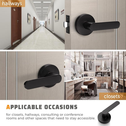 Side view of KNOBWELL Black Passage Door Handle Sets Without Lock For Hallway