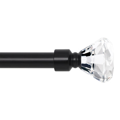 3/4 inch Black Cafe Curtain Rod with Crystal Diamond Finials, 36 to 72 inches