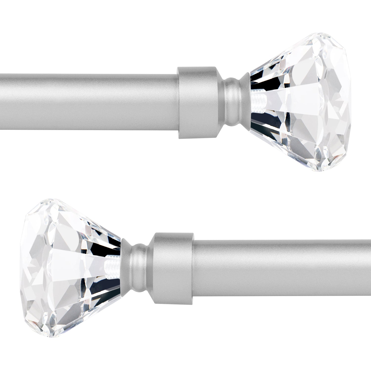 1 inch Satin Nickel Cafe Curtain Rod with Crystal Diamond Finials