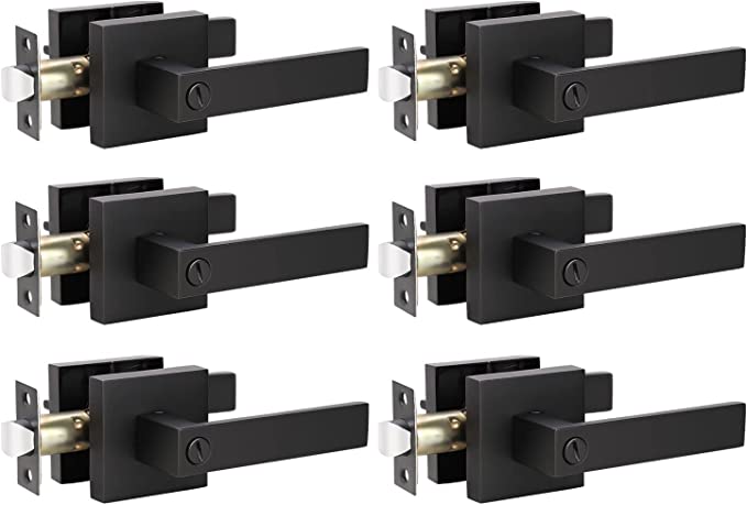 KNOBWELL 6 Pack Door Handles Black, Privacy Door Lever